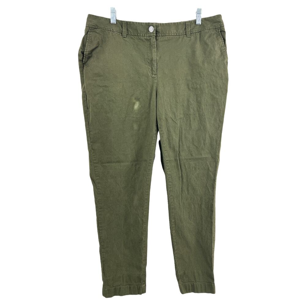 Sejour 14W Green Khaki Skinny Crop Pants Plus Size Mid Rise Stretch Chino